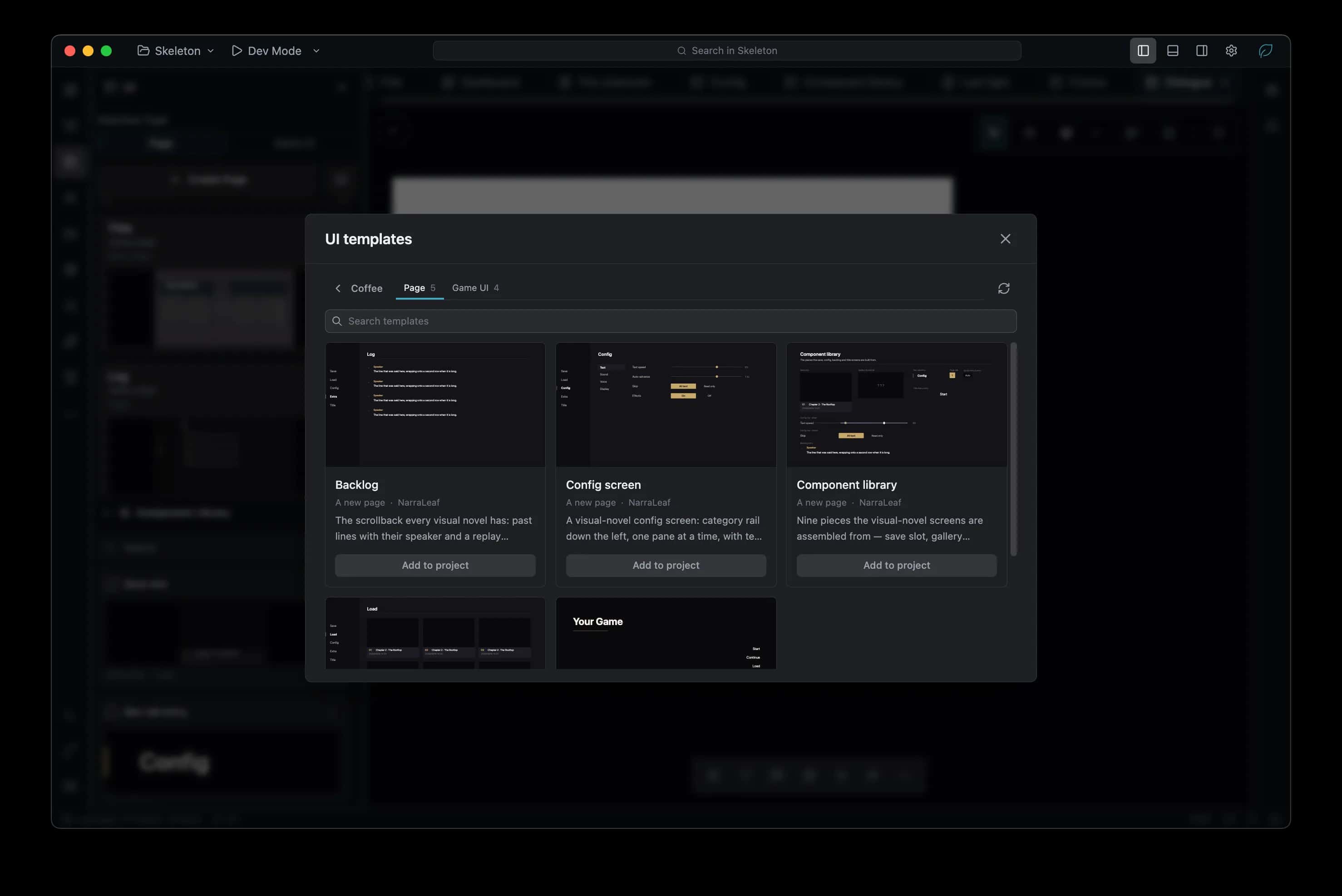 Interface templates ready to drop into a project